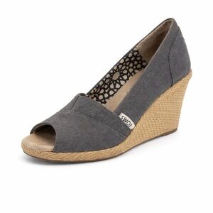 TOMS Women’s Gray Peep-Toe Espadrille Wedge Heels | Size 6